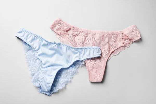 Women Underwear Light Grey Background Flat Lay — Stock Photo, Image