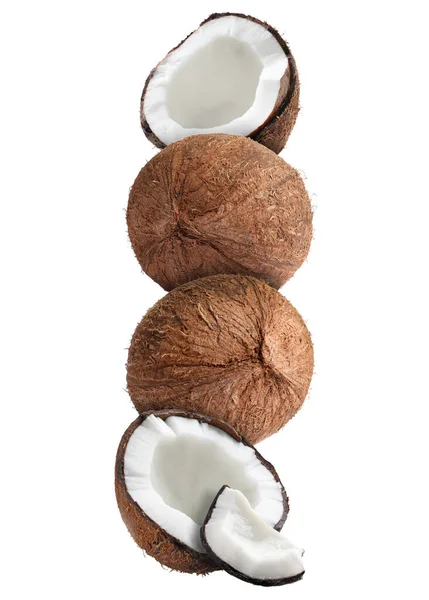 Stack Färska Kokosnötter Vit Bakgrund — Stockfoto