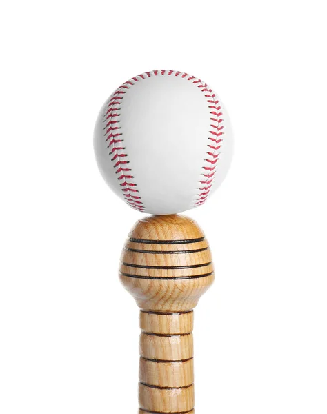 Beyaz Arka Planda Tahta Beyzbol Sopası Top Spor Malzemeleri — Stok fotoğraf