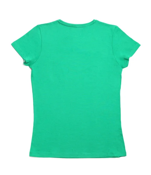 白を基調としたスタイリッシュなグリーンの女性Tシャツ トップビュー — ストック写真