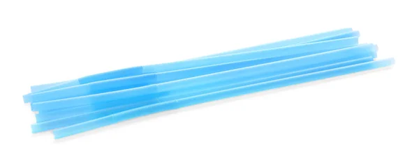 Світло Блакитні Пластикові Коктейльні Соломинки Білому Тлі — стокове фото