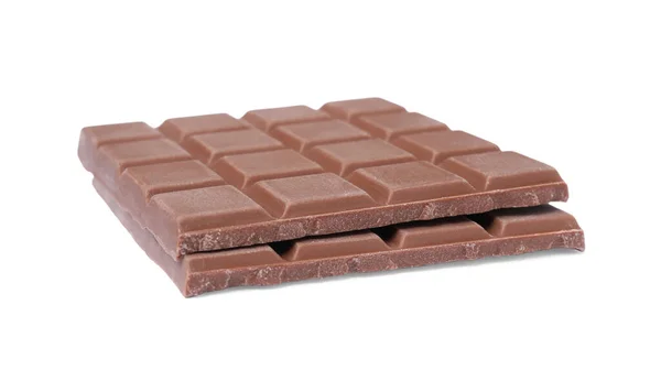 Pieces Tasty Milk Chocolate Bar Isolated White — Stock Photo, Image