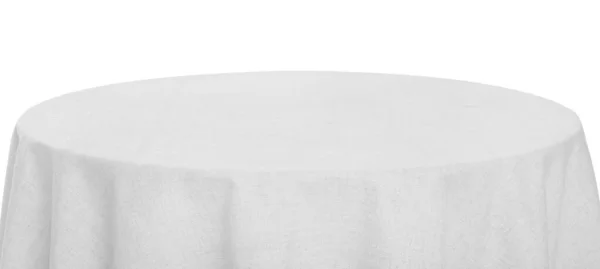 Стіл Білою Скатертиною Ізольовано Білому — стокове фото