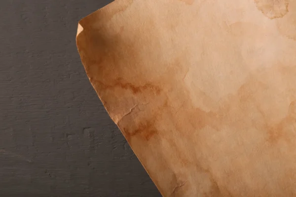 Gri Ahşap Masa Üzerindeki Eski Parşömen Kağıdı Üst Manzara Metin — Stok fotoğraf