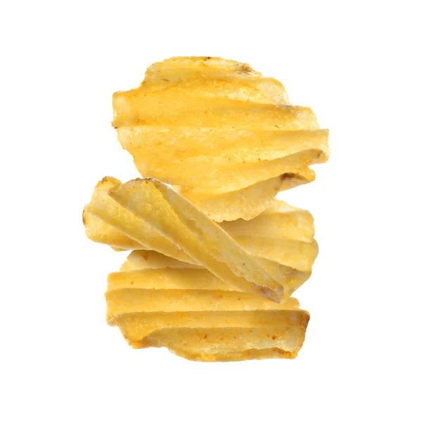 Stapel Von Leckeren Kartoffelchips Auf Weißem Hintergrund — Stockfoto