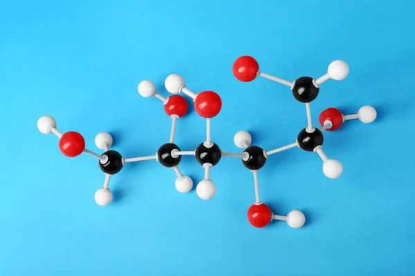 Molécula Glicose Sobre Fundo Azul Claro Vista Acima Modelo Químico — Fotografia de Stock