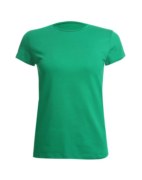 白を基調としたスタイリッシュなグリーンの女性用Tシャツ デザインのためのモックアップ — ストック写真