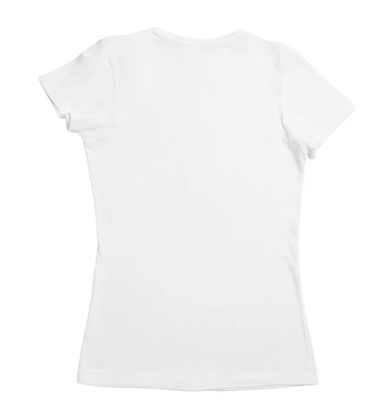 在白色的顶视图上孤立的时髦女性T恤 — 图库照片