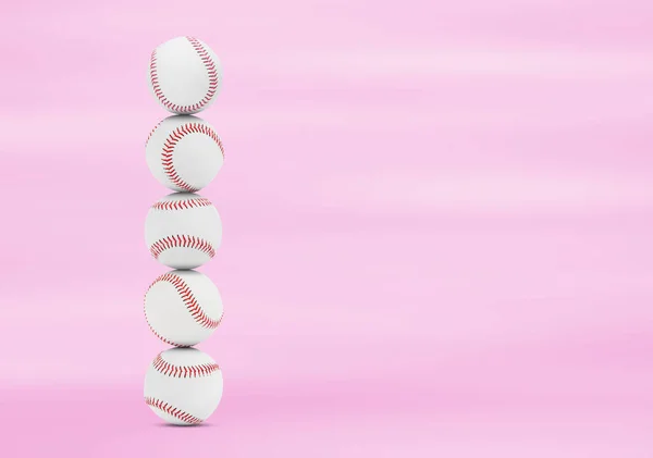 Stapel Honkbalballen Roze Achtergrond Ruimte Voor Tekst — Stockfoto