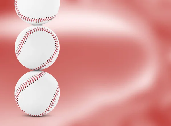 Hromada Baseballových Míčků Světle Červeném Pozadí Mezera Pro Text — Stock fotografie