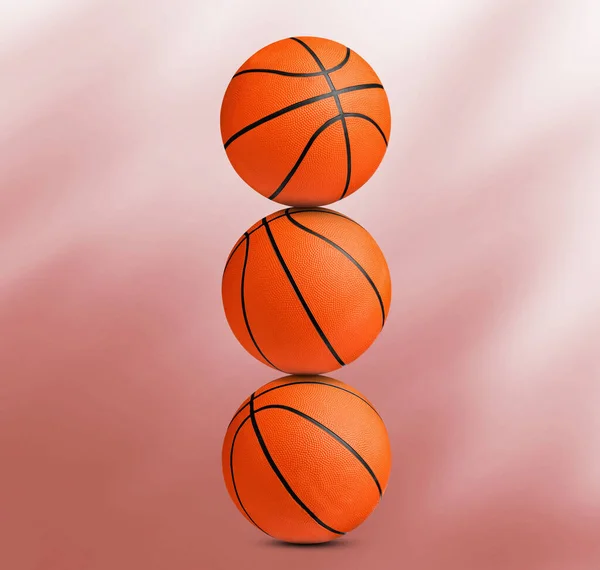 Stack Basketball Balls Coral Background — Stock Photo, Image