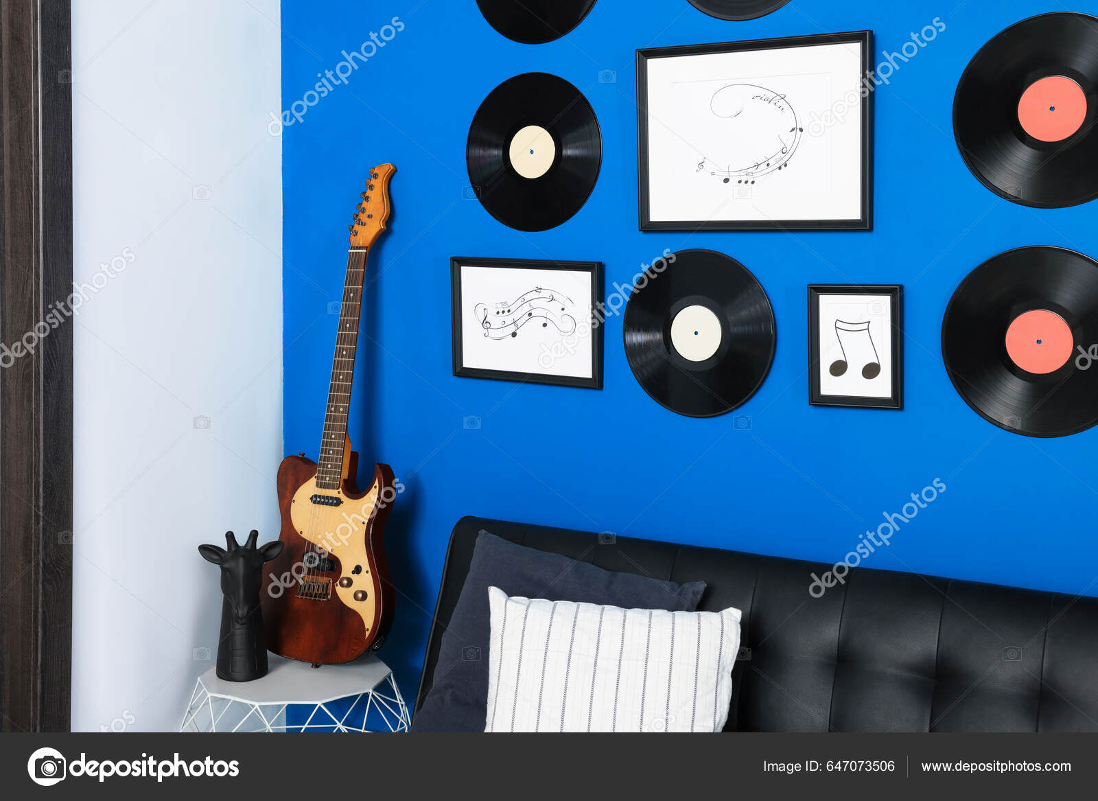 Living Room Interior Decorated Vinyl Records Stock Photo by