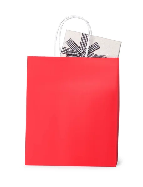 Borsa Shopping Carta Rossa Con Scatola Regalo Sfondo Bianco — Foto Stock