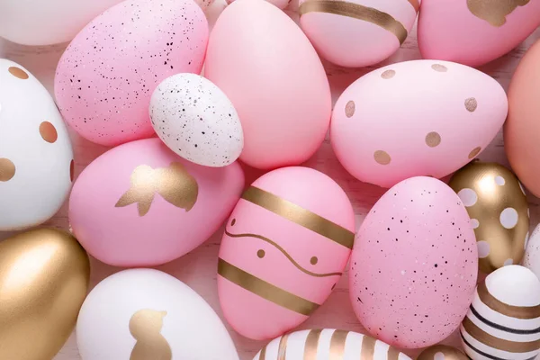 Красиво Пофарбовані Великодні Яйця Фон Вид Зверху — стокове фото