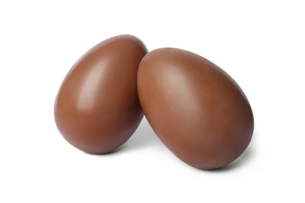 Beyaz Üzerine Izole Edilmiş Iki Lezzetli Çikolata Yumurtası — Stok fotoğraf