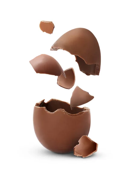 Exploded Milk Chocolate Egg Witte Achtergrond — Stockfoto