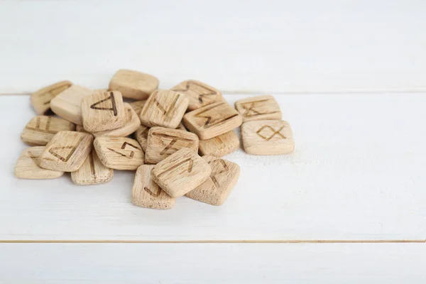 Pile Runes White Wooden Table — Stock Photo, Image