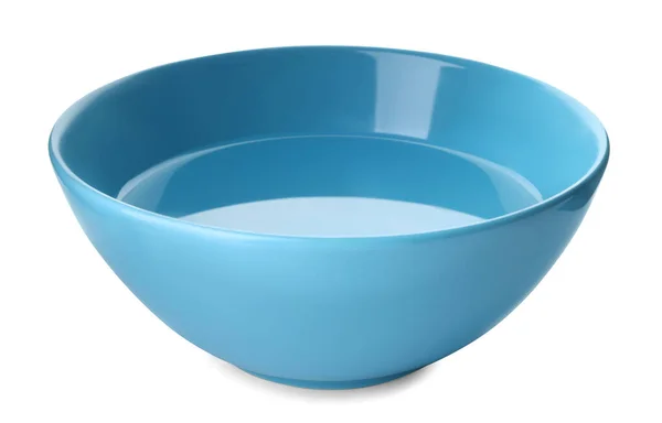 Tigela Cerâmica Azul Com Água Clara Isolada Branco — Fotografia de Stock