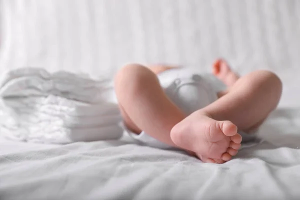 Little Baby Lying Bed Focus Legs — Stock Photo, Image