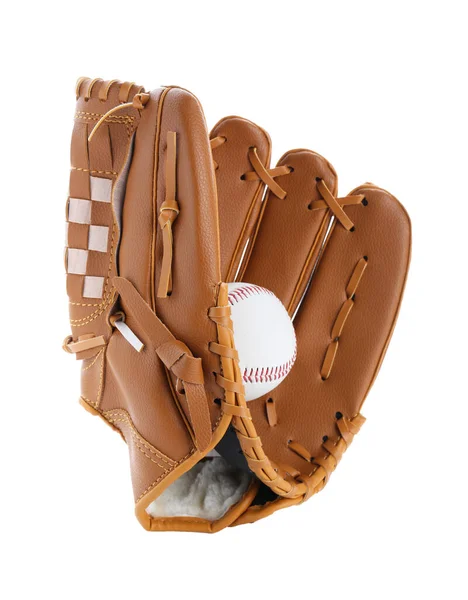 Leather Baseball Glove Ball White Background — Photo