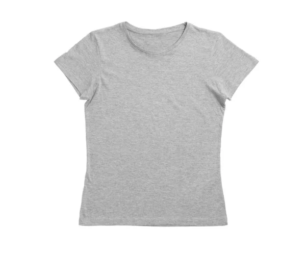 Stijlvol Grijs Vrouwelijk Shirt Geïsoleerd Wit Bovenaanzicht — Stockfoto