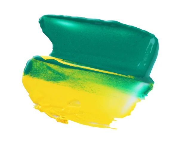 Зеленый Желтый Образцы Краски Белом Фоне Вид Сверху — стоковое фото