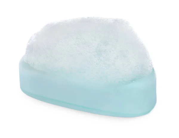 白底泡沫蓬松的肥皂棒 — 图库照片