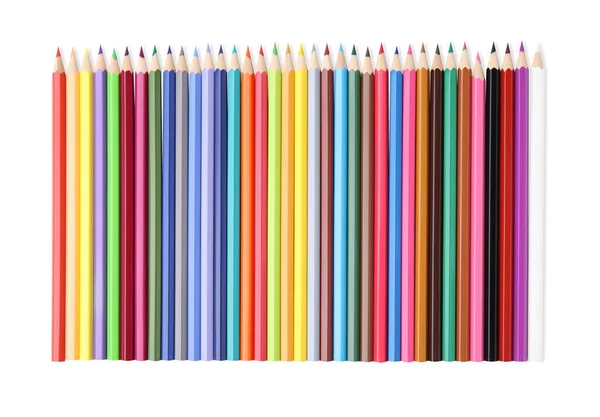 Beyaz Arka Planda Birçok Renkli Tahta Kalemler Üst Görünüm — Stok fotoğraf