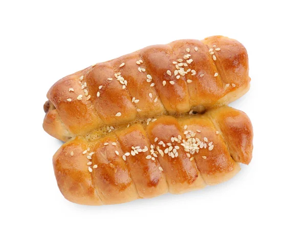 Delicious Sausage Rolls Isolated White Top View — Foto de Stock