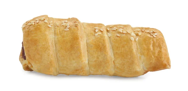 Een Heerlijke Worstenbroodje Geïsoleerd Wit — Stockfoto