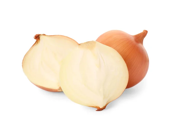 Whole Cut Onions White Background — Foto Stock