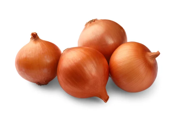 Viele Frische Ungeschälte Zwiebeln Auf Weißem Hintergrund — Stockfoto