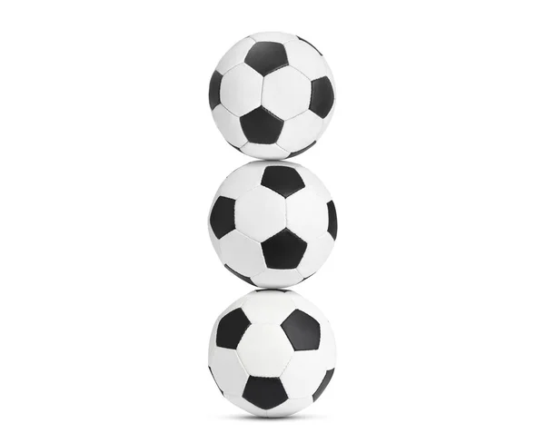 白い背景にサッカーボールのスタック — ストック写真