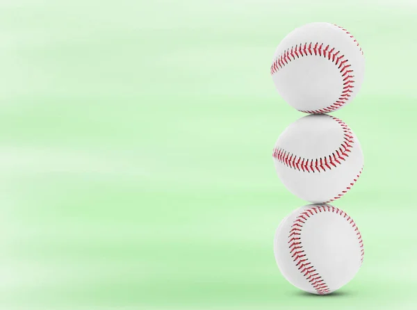 Pila Palle Baseball Sfondo Verde Chiaro Spazio Testo — Foto Stock
