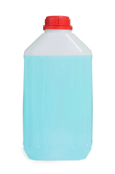 Plastic Canister Blue Liquid Isolated White — 图库照片