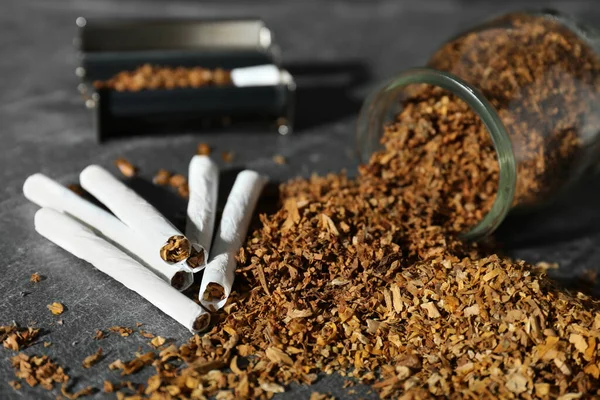Tobacco Hand Rolled Cigarettes Roller Dark Grey Table Closeup — Stock Photo, Image