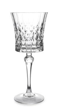 Beyaz şarap bardağına izole edilmiş, temiz, boş bir kadeh.