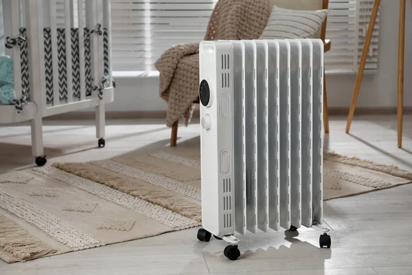Modern Portable Electric Heater Child Room Space Text — Foto de Stock