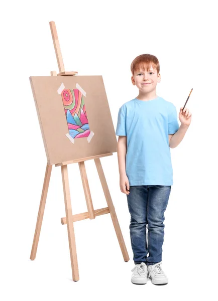 Little Boy Brush Eassel White Background Creative Hobby — Stock Photo, Image