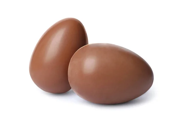 Deux Délicieux Œufs Chocolat Isolés Sur Blanc — Photo