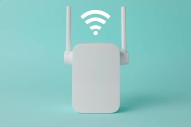 Turkuaz arka planda yeni modern yineleyici ve Wi-Fi sembolü