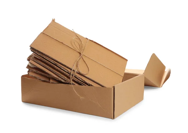 Caja Cartón Con Papel Usado Aislado Blanco — Foto de Stock