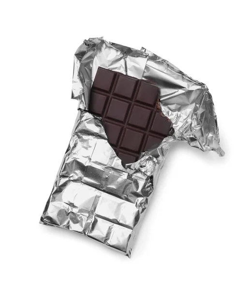 Finom Étcsokoládé Sáv Fehér Háttérrel Felülnézet — Stock Fotó
