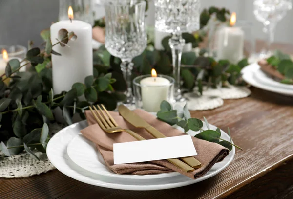 Luxury Table Setting Beautiful Decor Blank Card Festive Dinner — Stock Photo, Image