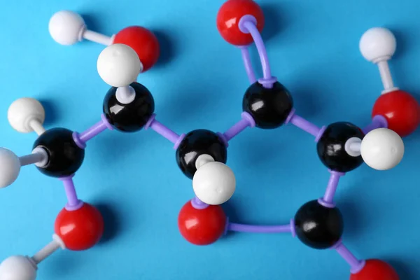 Molécula Vitamina Fundo Azul Claro Vista Superior Modelo Químico — Fotografia de Stock