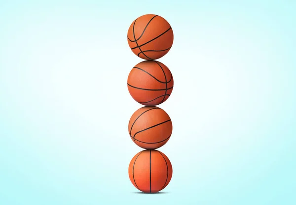 Стек Баскетбольных Мячей Светло Голубом Фоне — стоковое фото