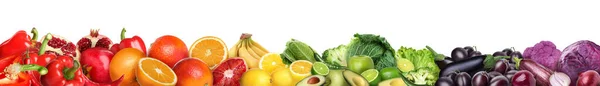 Många Olika Färska Frukter Och Grönsaker Vit Bakgrund Banderolldesign — Stockfoto