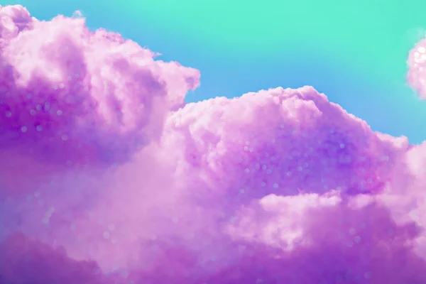 Magic sky with fluffy glittering violet clouds