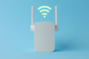 Açık mavi arkaplanda modern yineleyici ve Wi-Fi sembolü