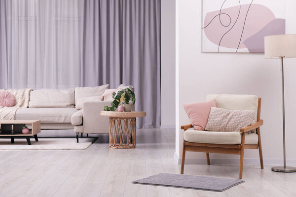 Comfortable furniture in stylish room. Interior design
